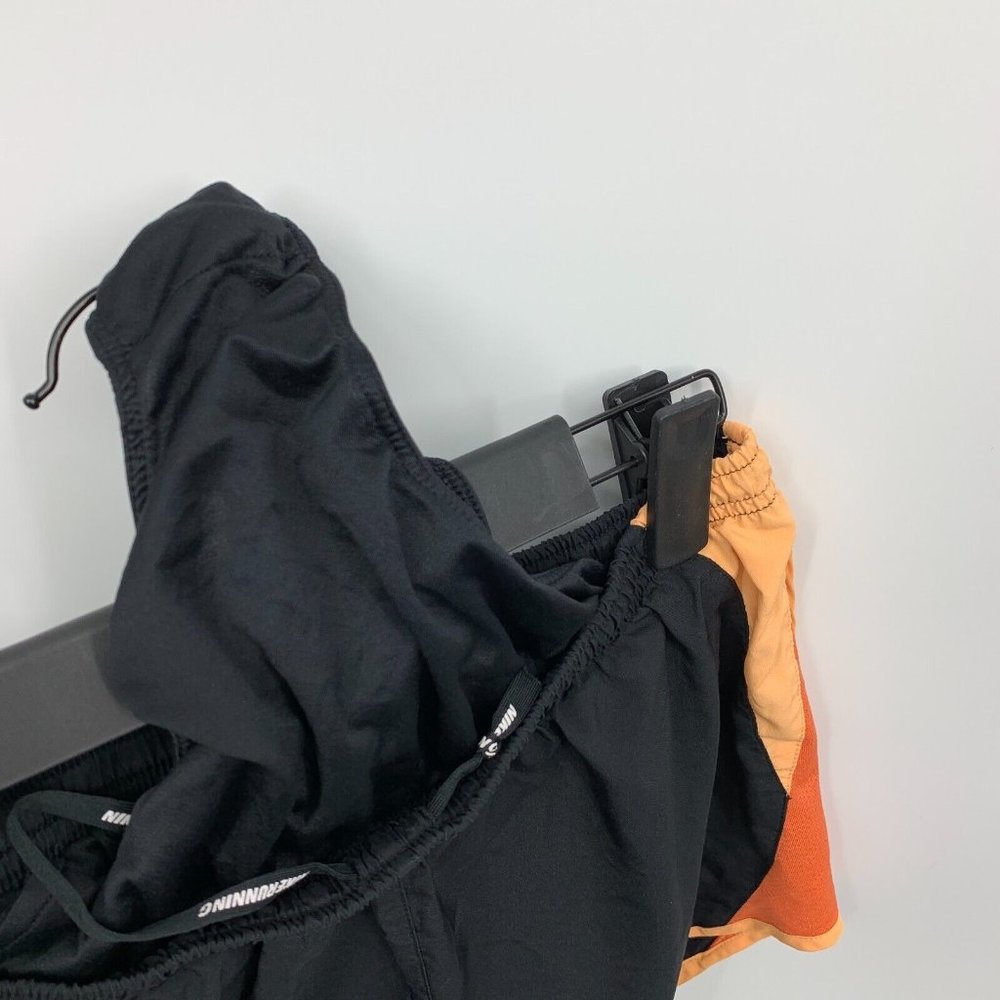 Nike Running Shorts Black Orange Dri Fit Lined Mesh Drawstring - Picture 4 of 8